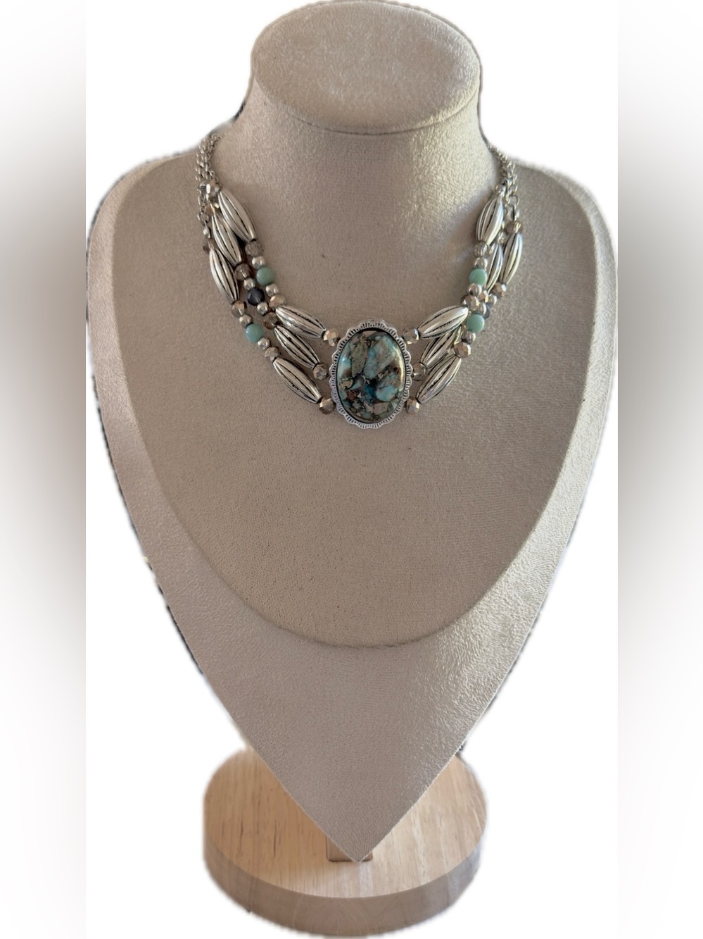 Shyanne Silver-Tone Choker Necklace with Turquoise and Aqua Beads